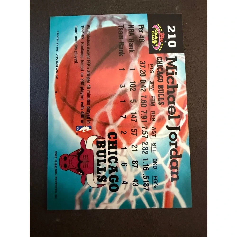 1992-93 Topps Stadium Club Michael Jordan Members Choice 210 Chicago Bulls NBA